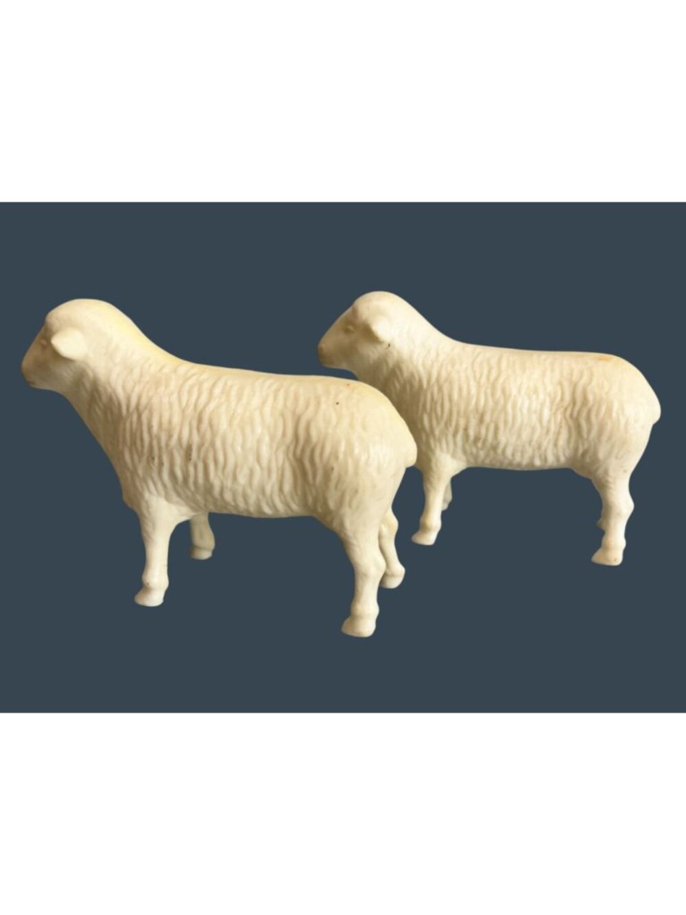 Vintage Pair Hard Plastic Nativity Sheep 4" White Christmas Replacement Figures - Picture 5 of 9